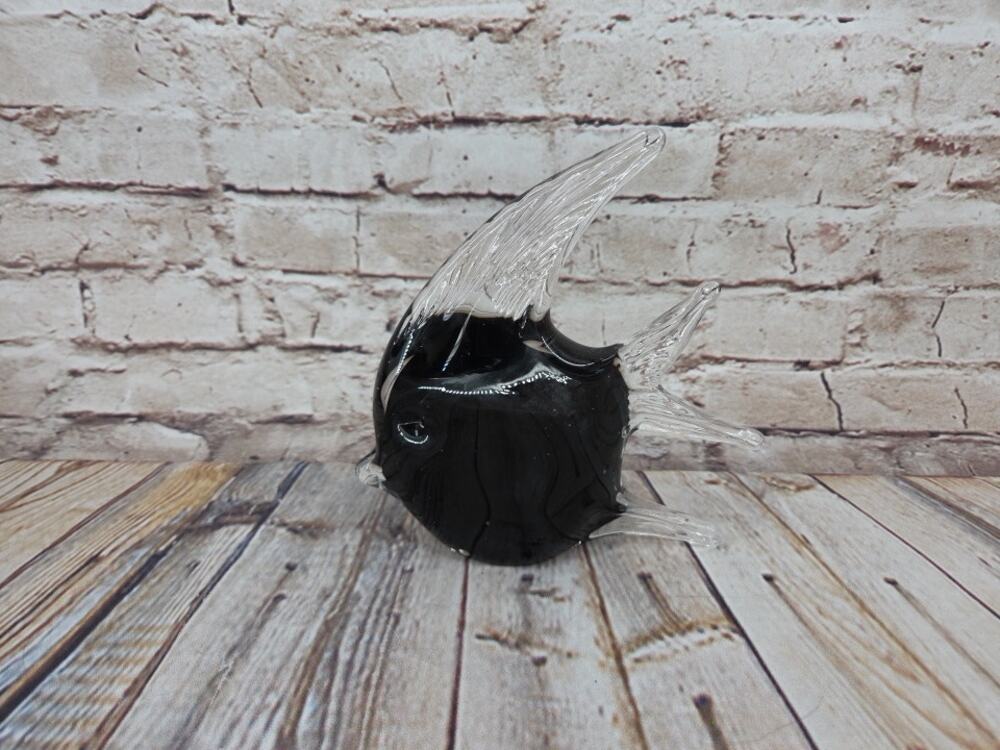 Vintage Black And White Hand Blown Angel Fish 6.5" Tall